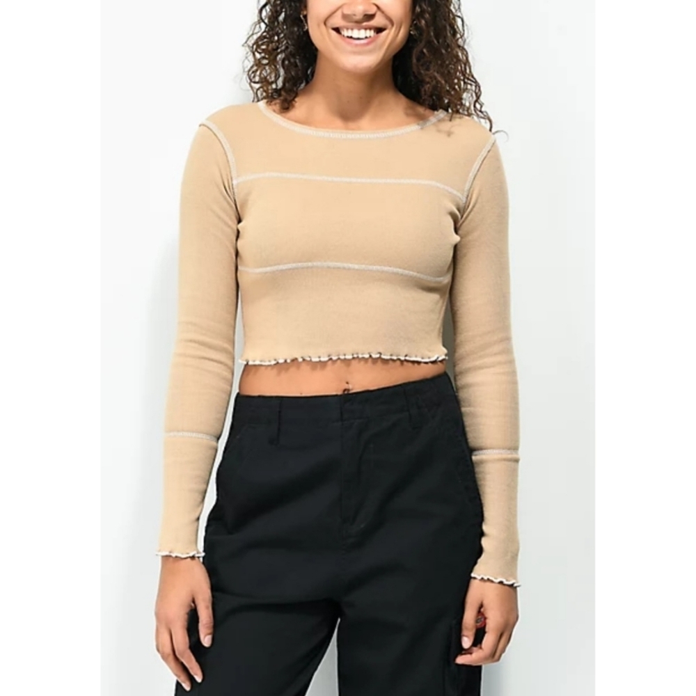ASOS Daisy Street Ribbed Long Sleeve Crop Top with Exposed Hem